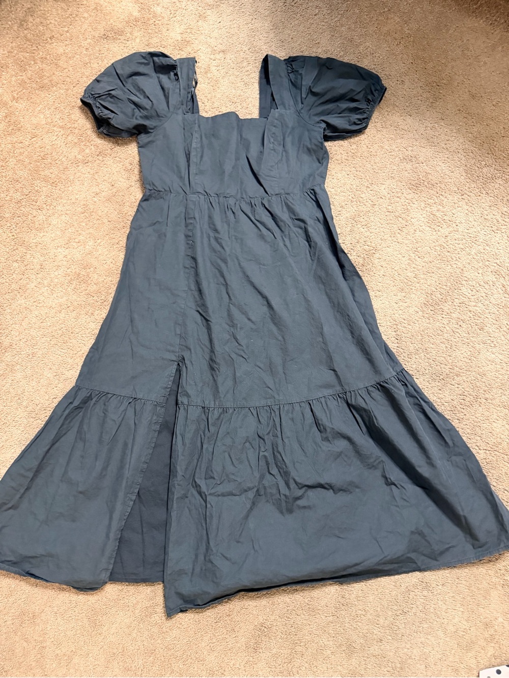 Women’s Puff-Sleeve Square-Neck Midi Dress — black